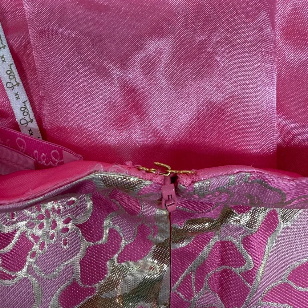 Lilly Pulitzer 🩷Raya Floral Metallic Gold Jacquard Pirates Bootyniere Dress - Picture 8 of 12
